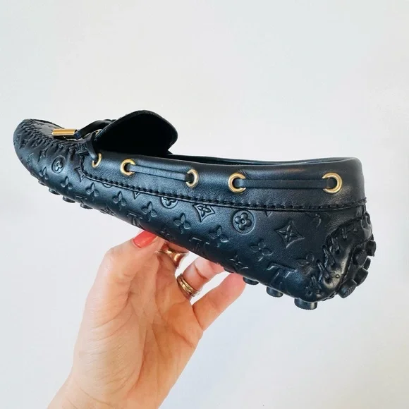 NWOT Louis Vuitton Black Monogram Loafers with Gold Accents - Picture 10 of 16